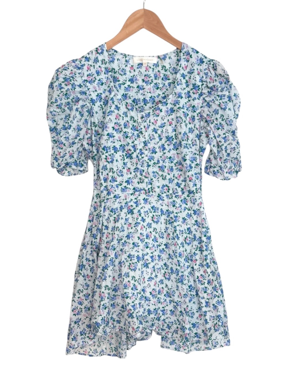 LoveShackFancy Blue Pink Floral Cora Mini Dress 00